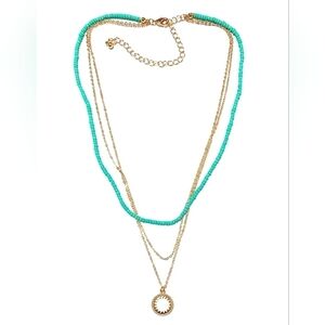 Gemma Simone Circulus Gold Tone and Aqua Bead Layered Necklace